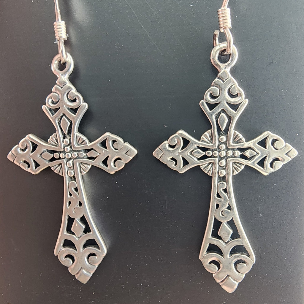 Celtic Cross Sterling Silver 925 Fish Hook Dangle Earrings