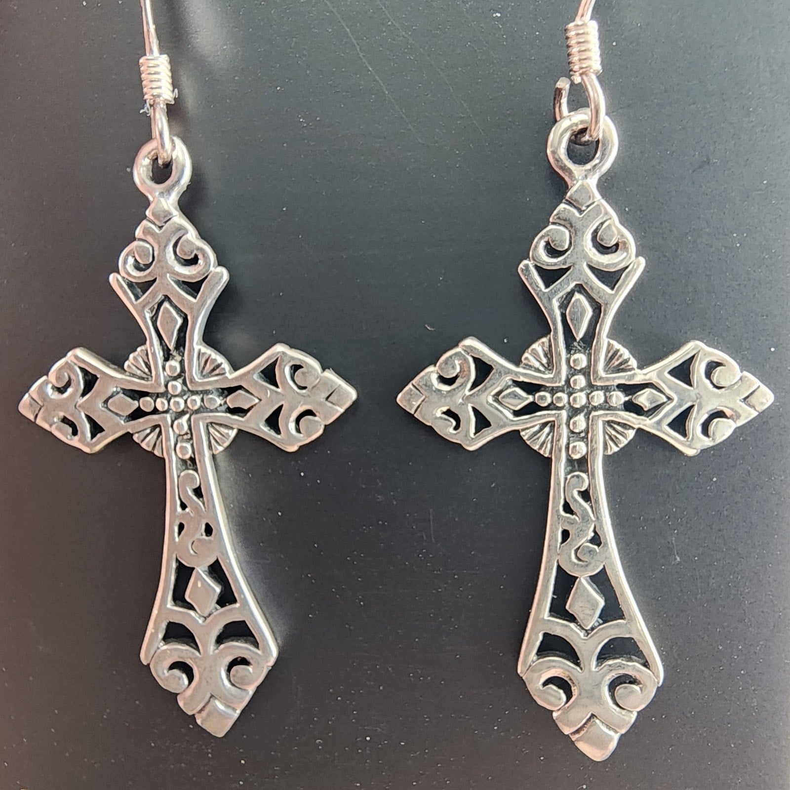 Celtic Cross Sterling Silver 925 Fish Hook Dangle Earrings