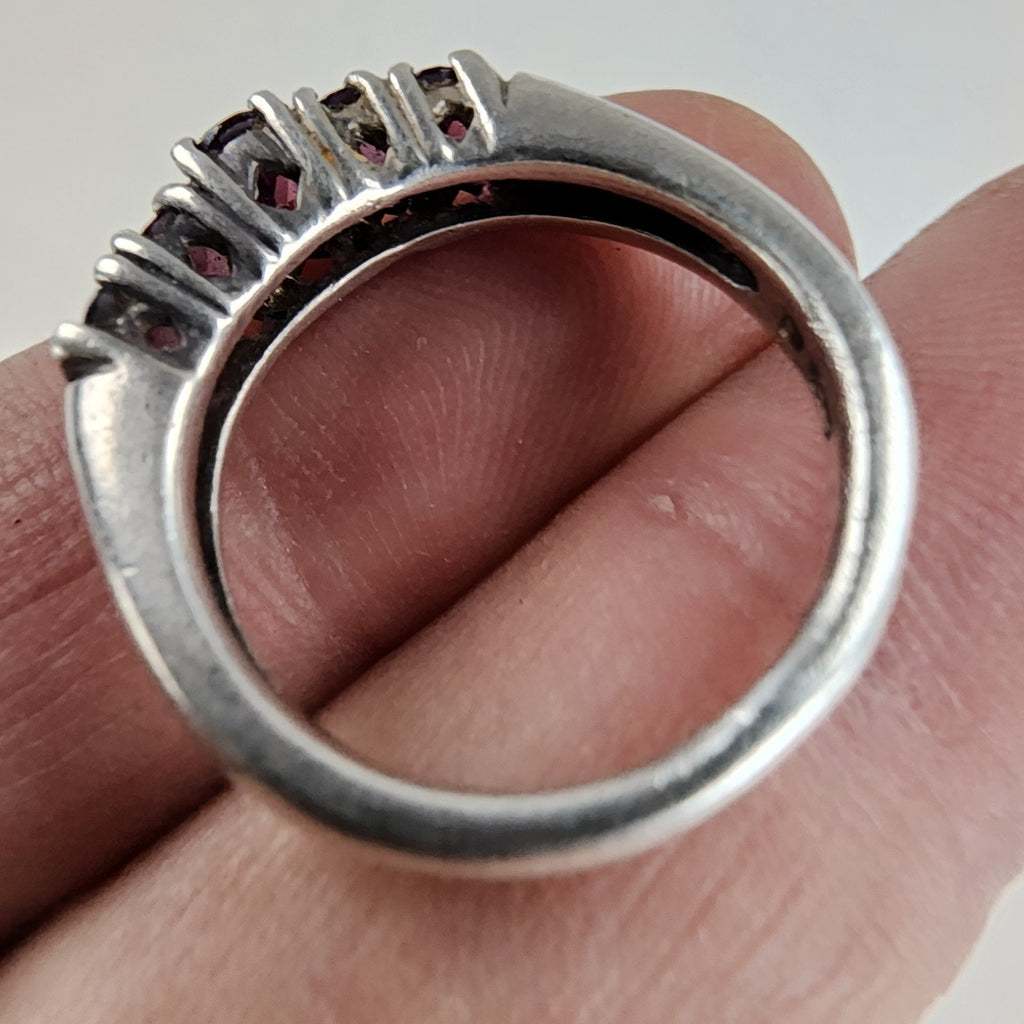Five Stone Deep Purple Amethyst Ring Size 7 Sterling Silver 925 Vintage
