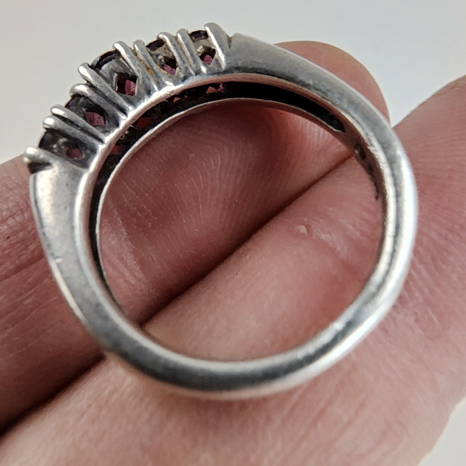 Five Stone Deep Purple Amethyst Ring Size 7 Sterling Silver 925 Vintage