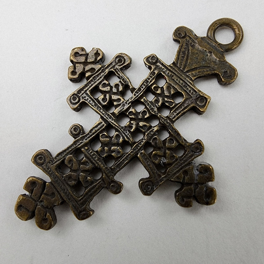 2" Traditional Ethiopian Brass Coptic Cross Hand Carved Crucifix
