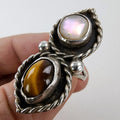 Tigers Eye Mother of Pearl Mexico Ring Size 7 3/4 Sterling Silver 925 Vintage