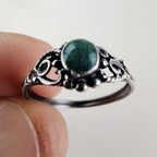Green Sparkle Enamel Vintage Ring Size 6 3/4 in Sterling Silver 925