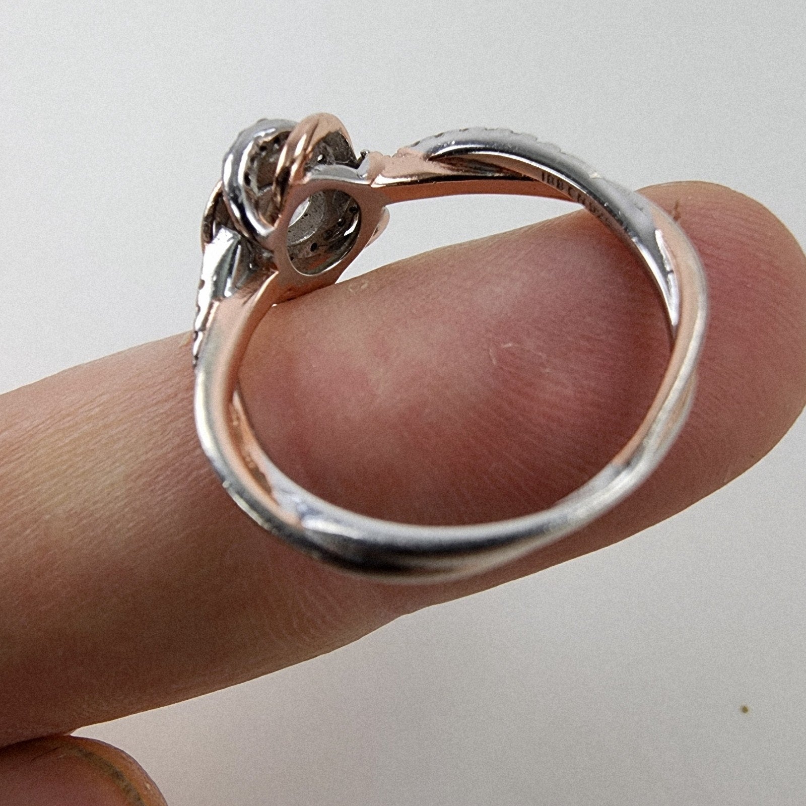 Rose Gold Plated Knotted Halo Ring Size 9 Sterling Silver 925 Vintage