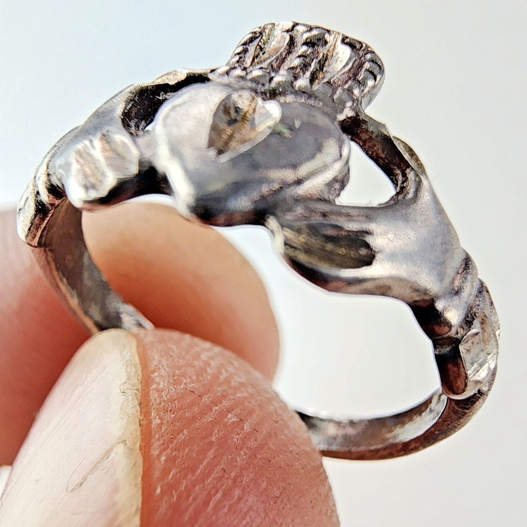 Irish Diamond Cut Claddagh Ring Size 5 Sterling Silver 925 Vintage