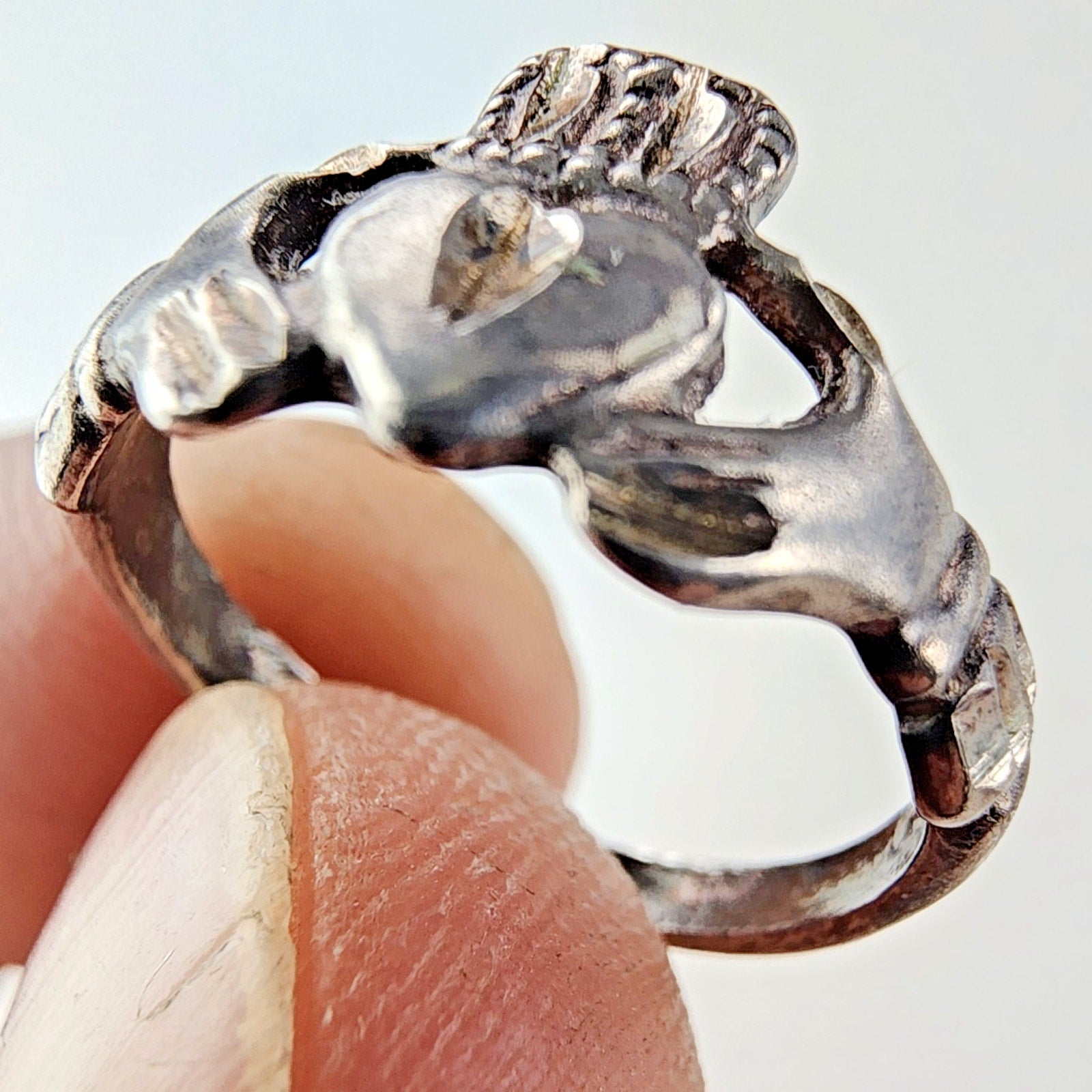 Irish Diamond Cut Claddagh Ring Size 5 Sterling Silver 925 Vintage