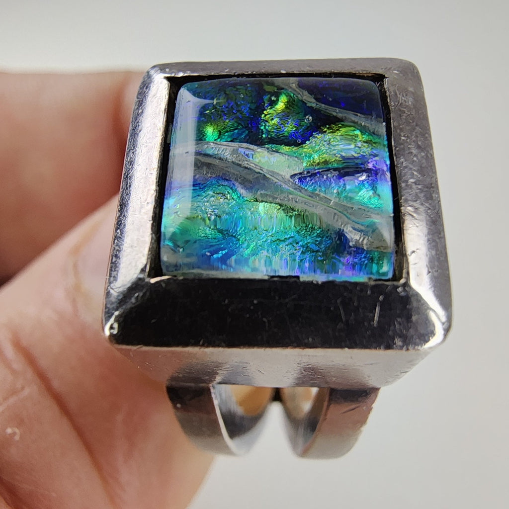 Bold Modernist Abalone Doublet Mexico Ring Size 6 1/4 Sterling Silver 925