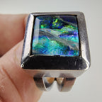 Bold Modernist Abalone Doublet Mexico Ring Size 6 1/4 Sterling Silver 925