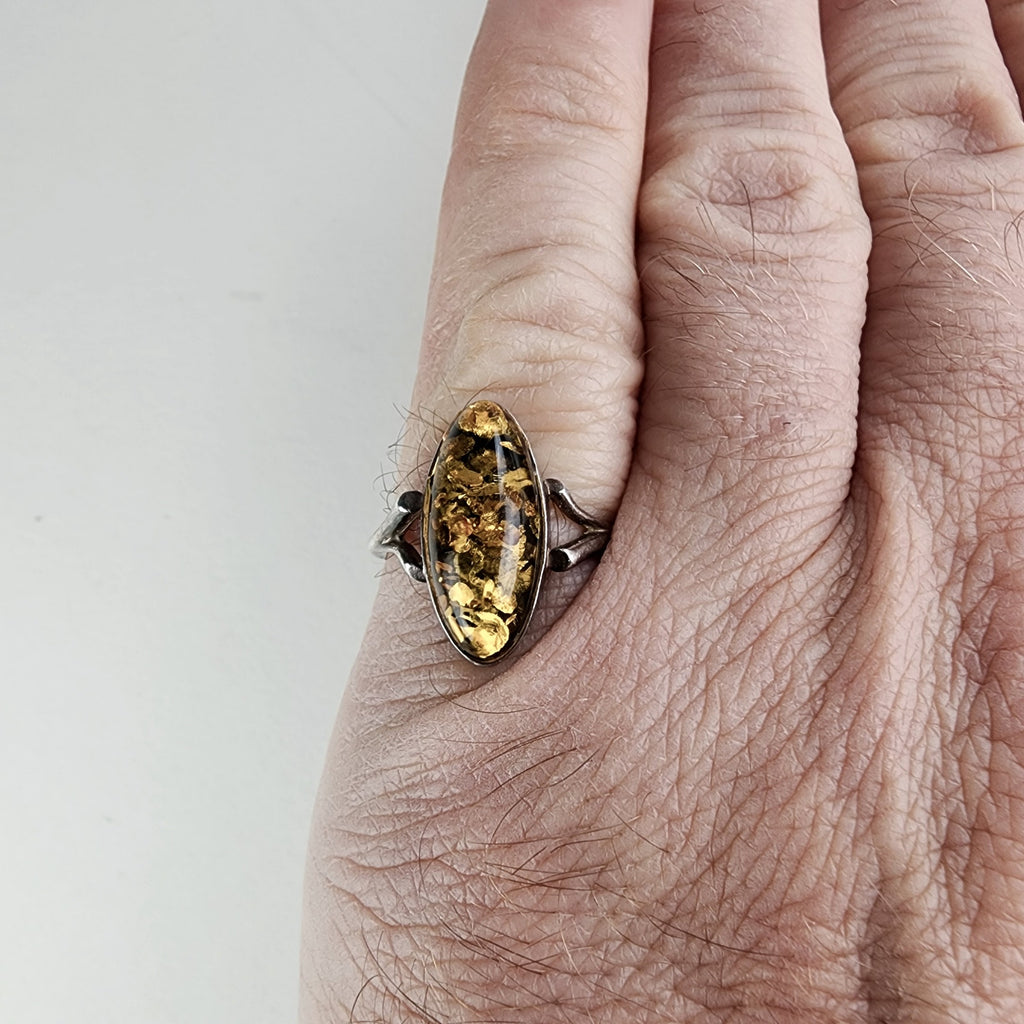 Vintage Baltic Amber Ring Size 8 in Sterling Silver 925