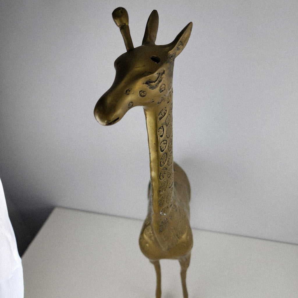 18" Brass Giraffe Animal Sculpture Midcentury MCM Stamped