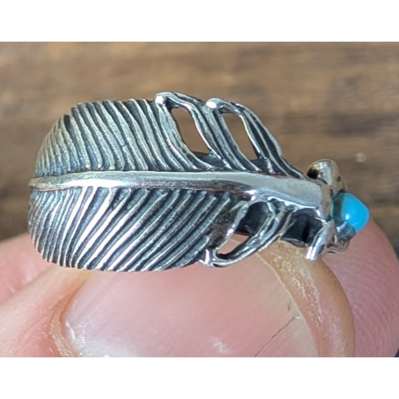Turquoise Feather Sterling SIlver 925 Ring Size 5 1/2 Southwestern