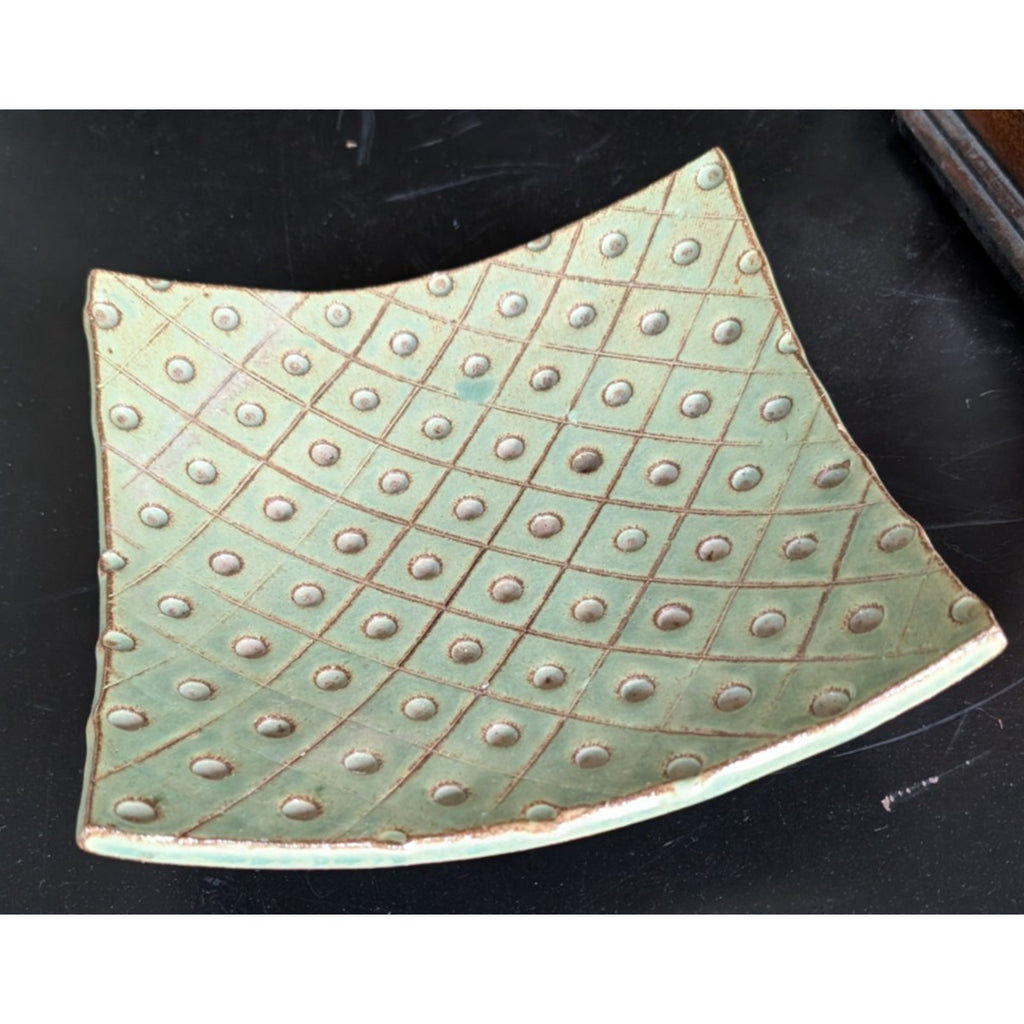 Signed Footed Studio Ceramic Dimpled Trivet MCM Dish