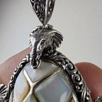 Sarda Mother of Pearl Elephant Designer Pendant Sterling Silver 925 Vintage Bali