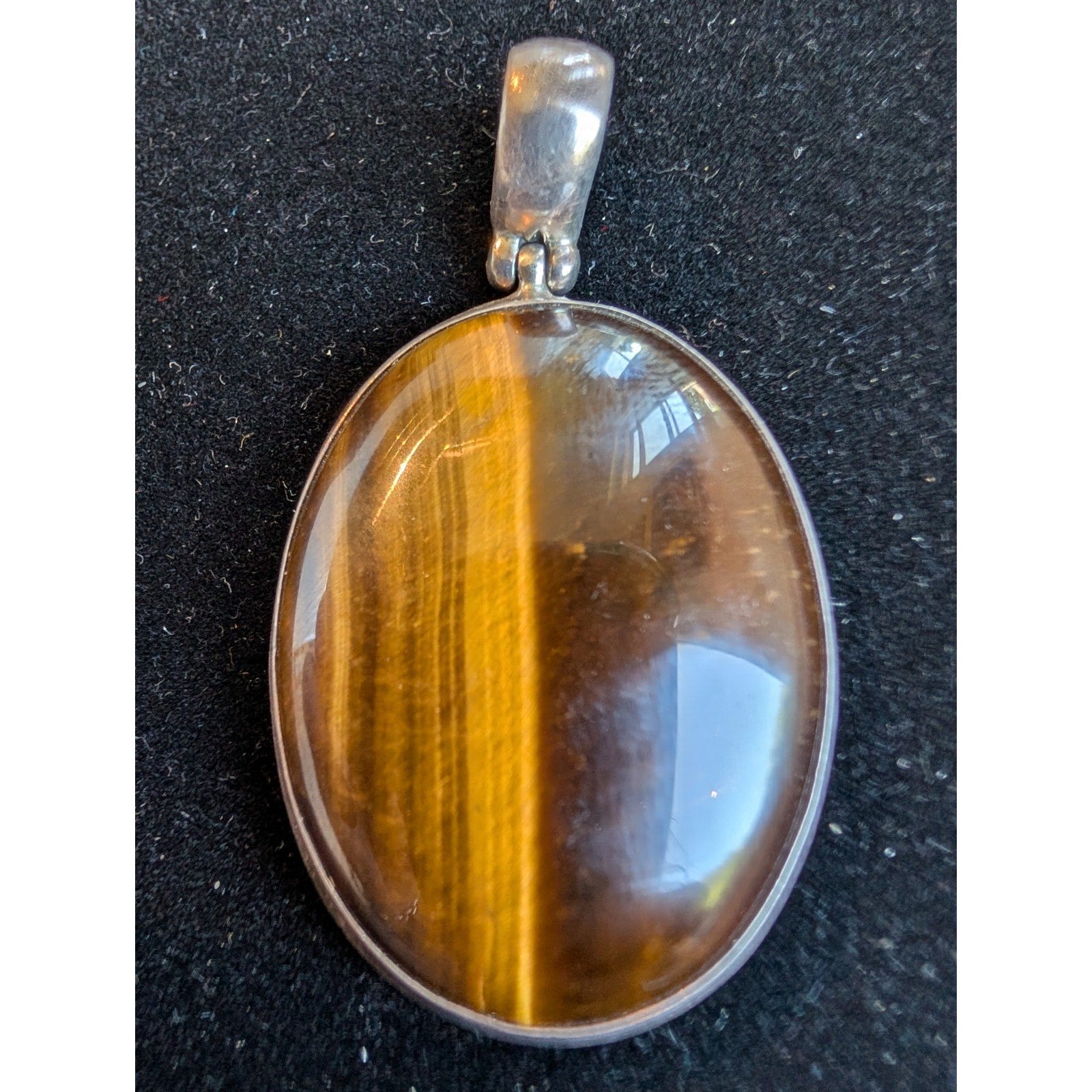 Oval TIGERS EYE Sterling Silver 925 Large Pendant