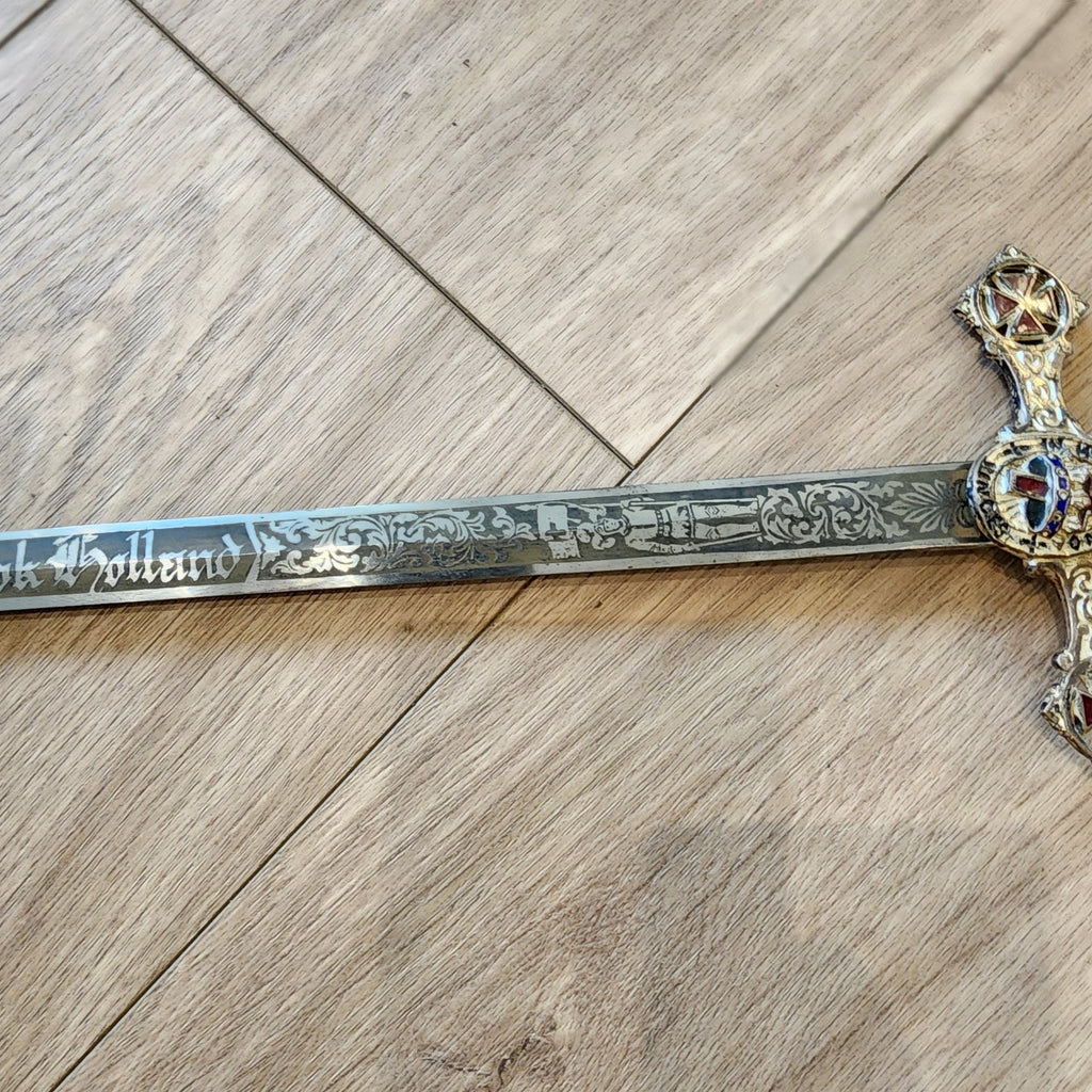 37" Freemason Vintage Sword & Sheath Engraved Henderson Ames Co.