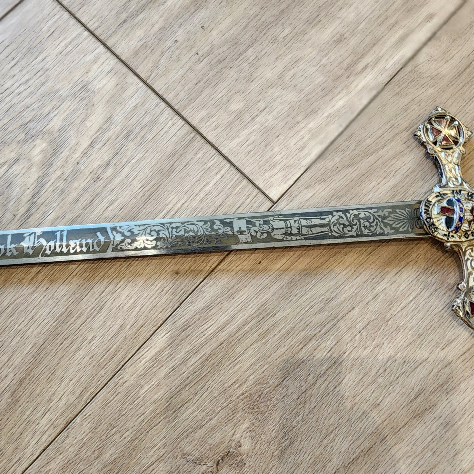 37" Freemason Vintage Sword & Sheath Engraved Henderson Ames Co.