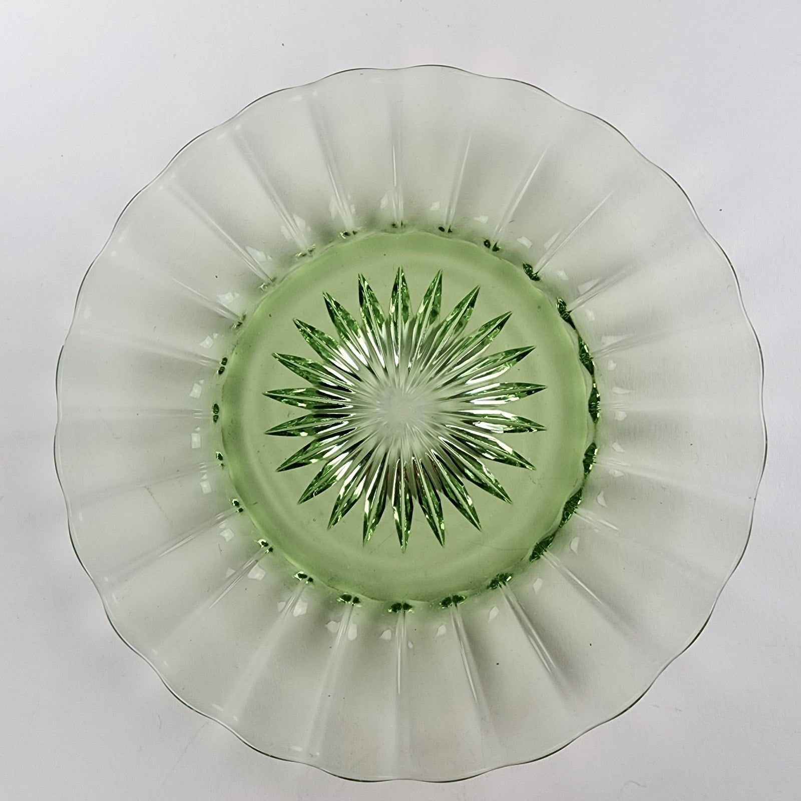 6" Heisey Ridge & Star Green Depression Glass Plate Set of 8