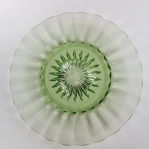 6" Heisey Ridge & Star Green Depression Glass Plate Set of 8