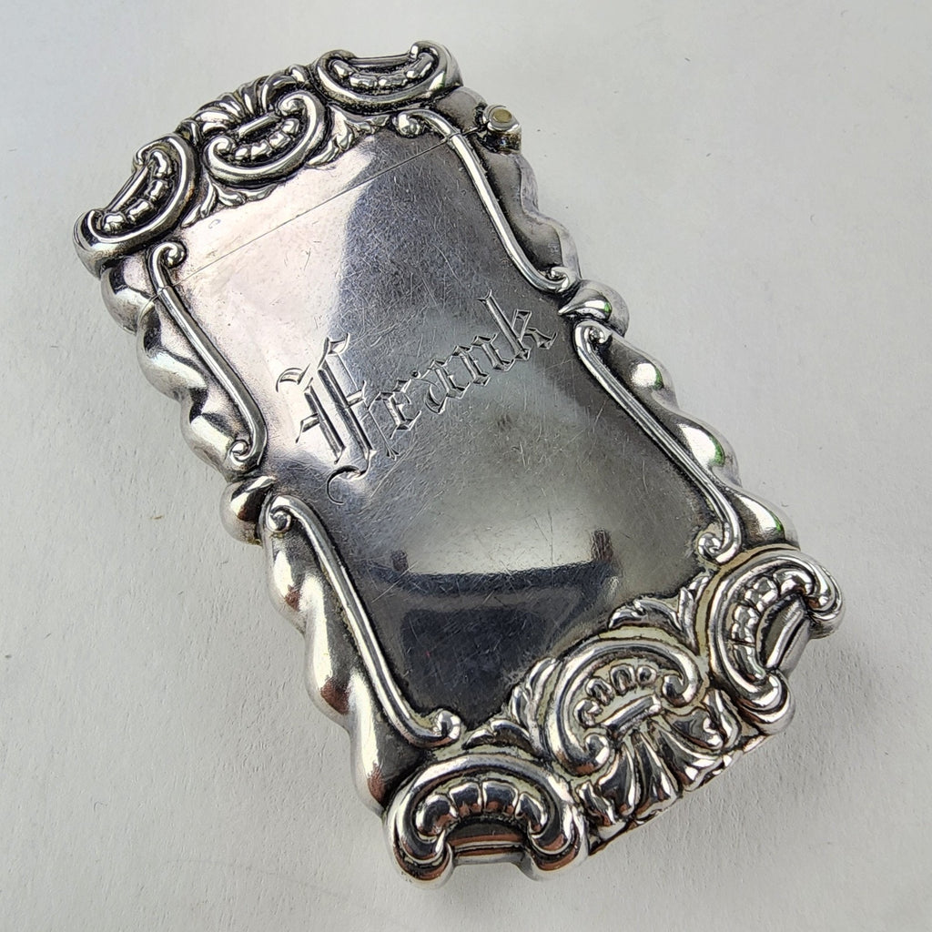 Art Nouveau Match Safe Sterling Silver 925 Engraved Frank & Insects Antique
