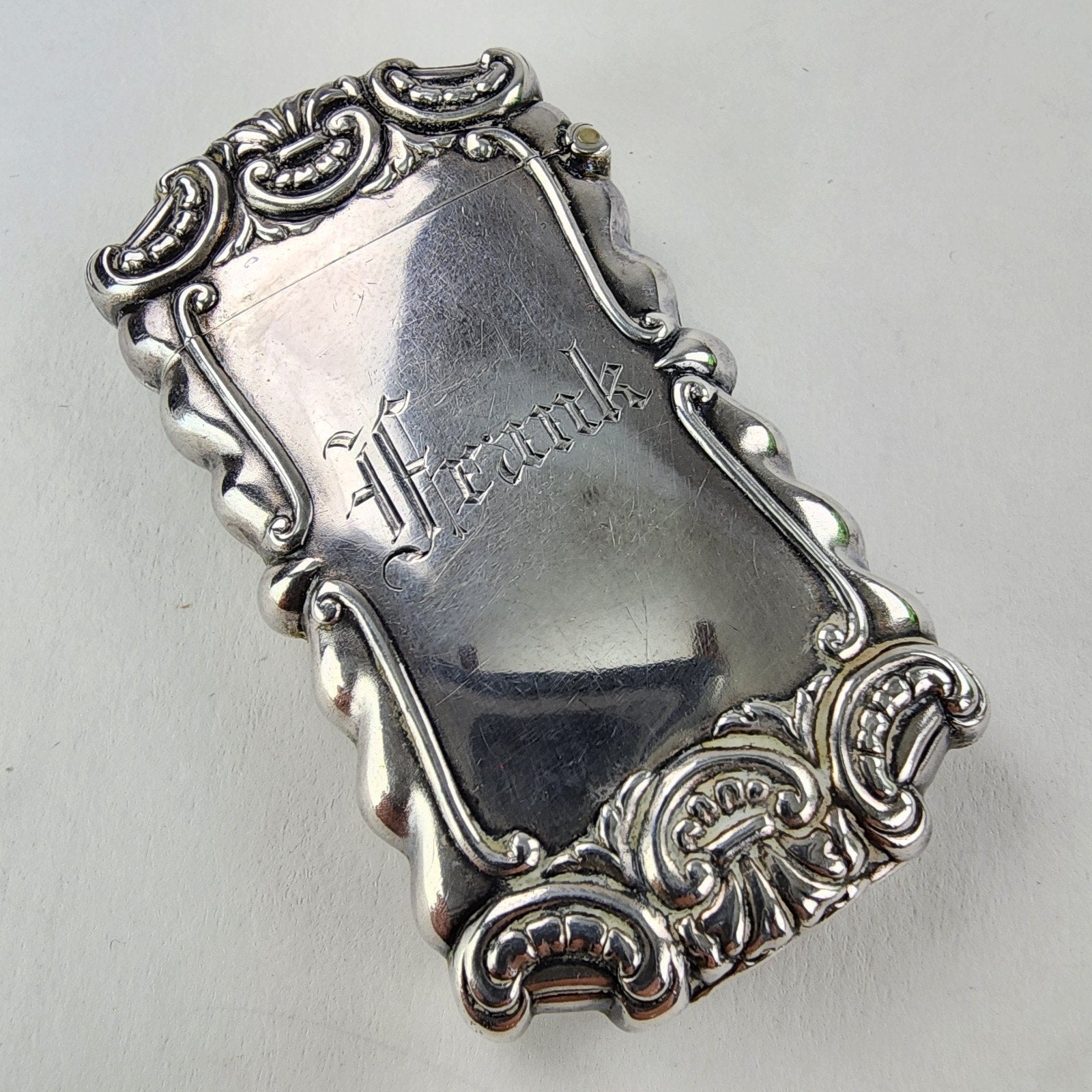 Art Nouveau Match Safe Sterling Silver 925 Engraved Frank & Insects Antique