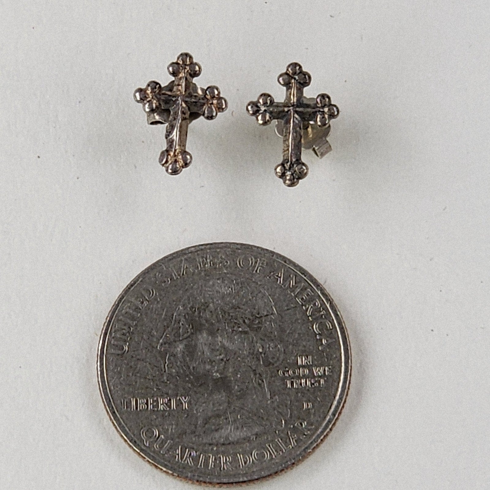 Lobbed Cross Stud Earrings Sterling Silver 925 Vintage