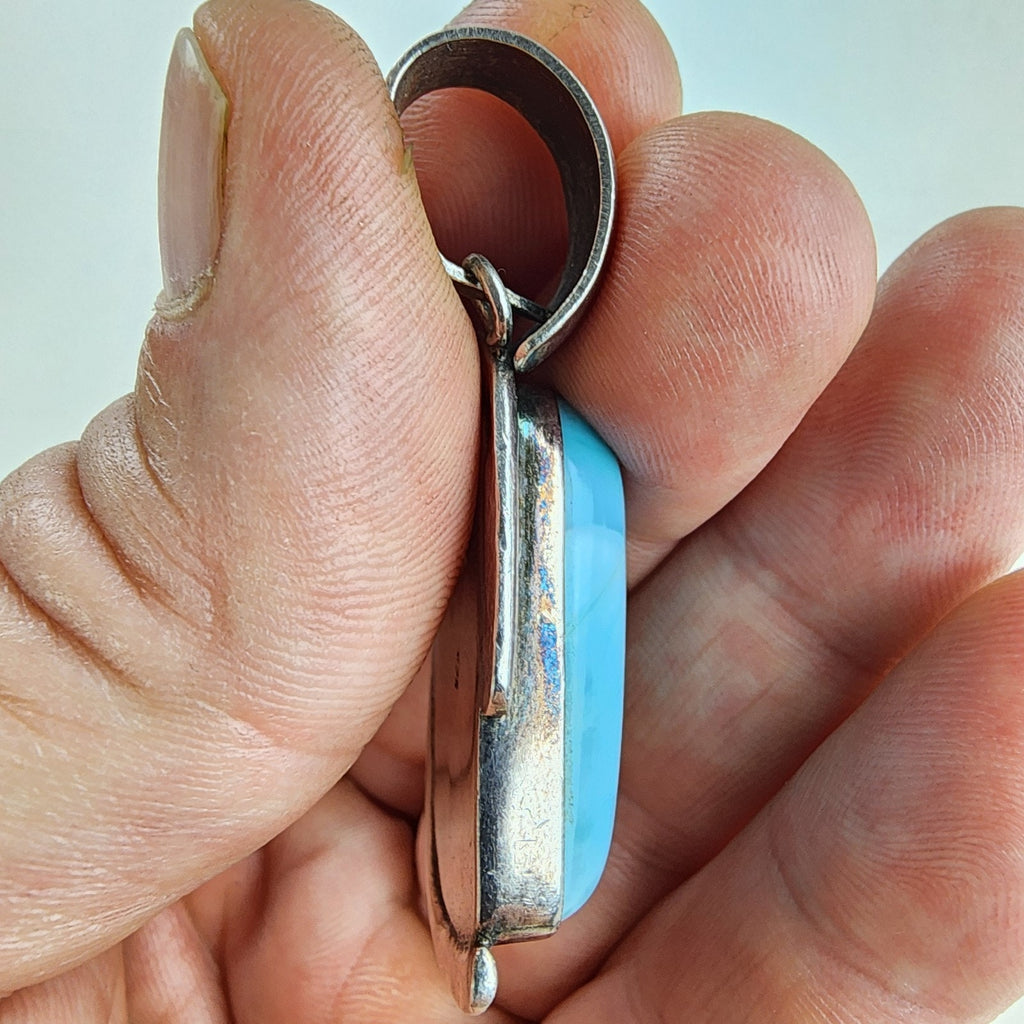Bold Larimar Sterling Silver 925 Modernist Pendant Vintage