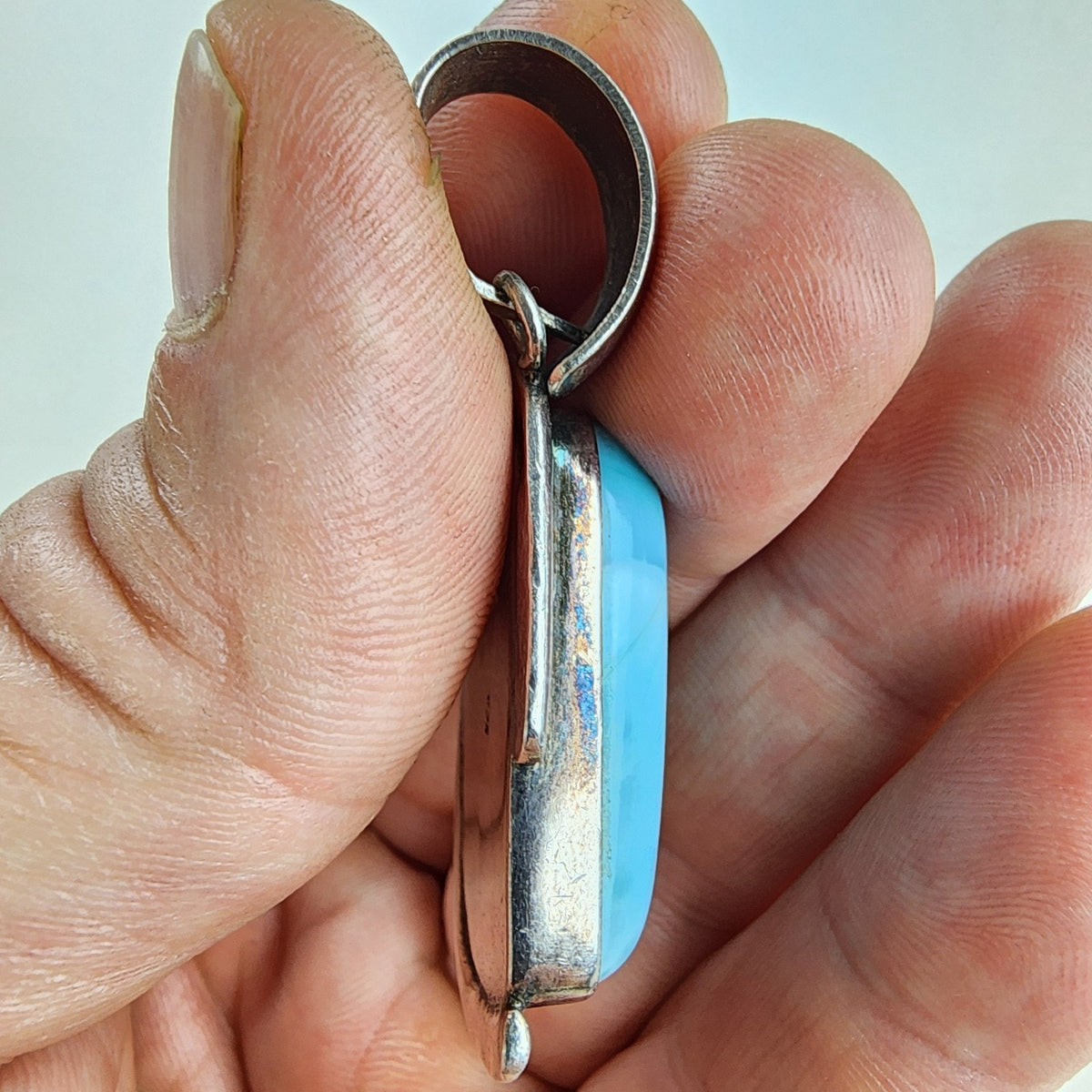 Bold Larimar Sterling Silver 925 Modernist Pendant Vintage