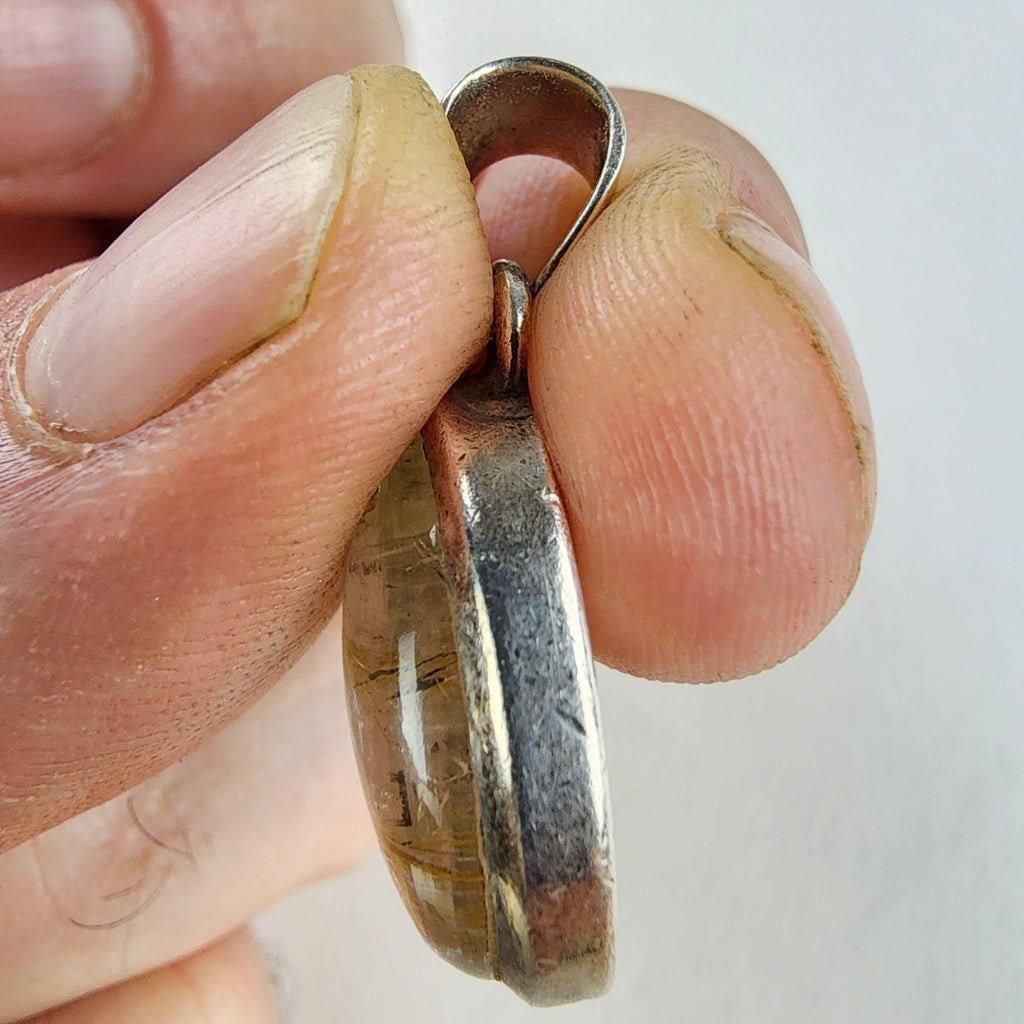 Oval Golden Rutilated Quartz Sterling Silver 925 Pendant Vintage