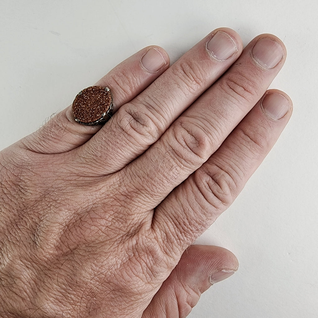 Anitque Victorian Druzy Filigree Ring Size 6 3/4 in Sterling Silver 925