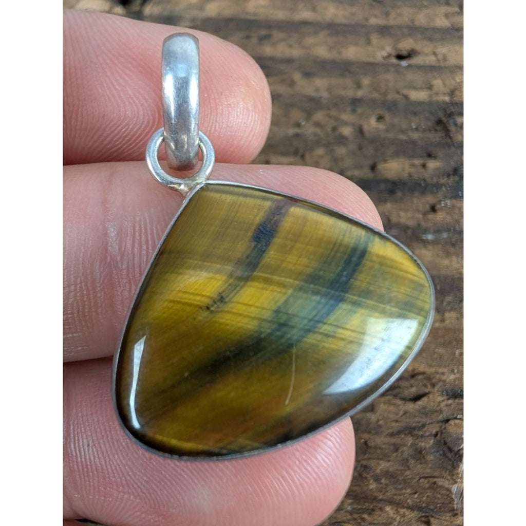 Vintage Tigers Eye Sterling Silver 925 Triangular Pendant