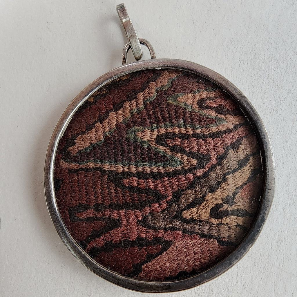 Peru Pre-Columbian Weaving Fragment Sterling Silver 925 Pendant Vintage