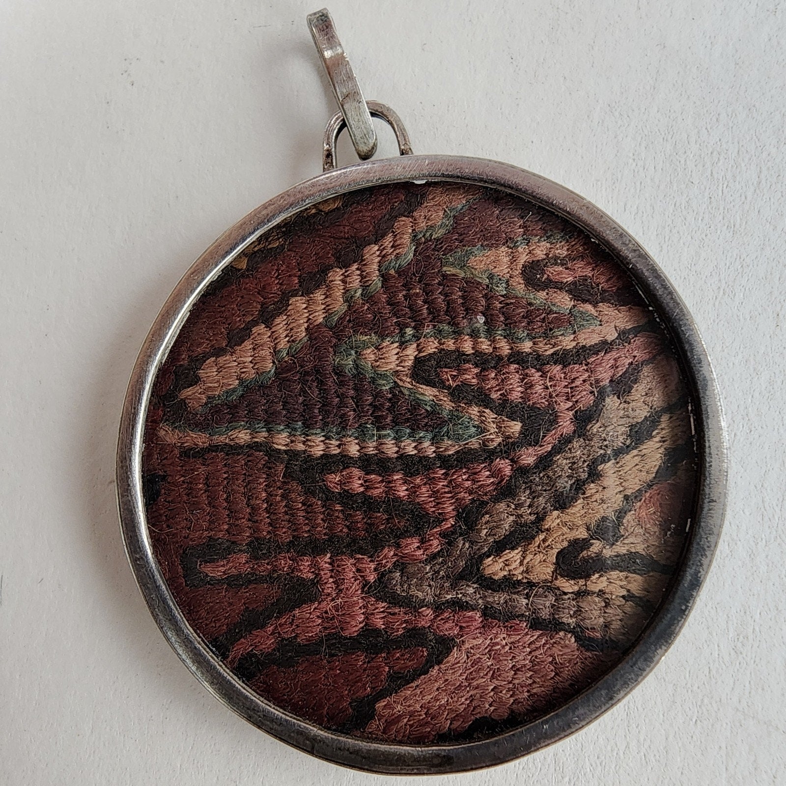 Peru Pre-Columbian Weaving Fragment Sterling Silver 925 Pendant Vintage