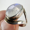 Modernist Rainbow Moonstone Cabochon Ring Size 8 Sterling Silver 925 Vintage