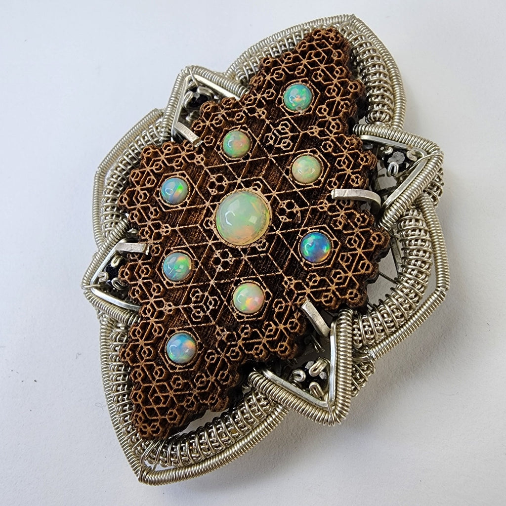 Opal Wire Wrap by LaserTrees & WrappedEnergy Sterling Silver 925 Pendant