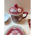 Chinese Famille Rose Mun Shou Porcelain Longevity 7 Piece Vanity Set MCM