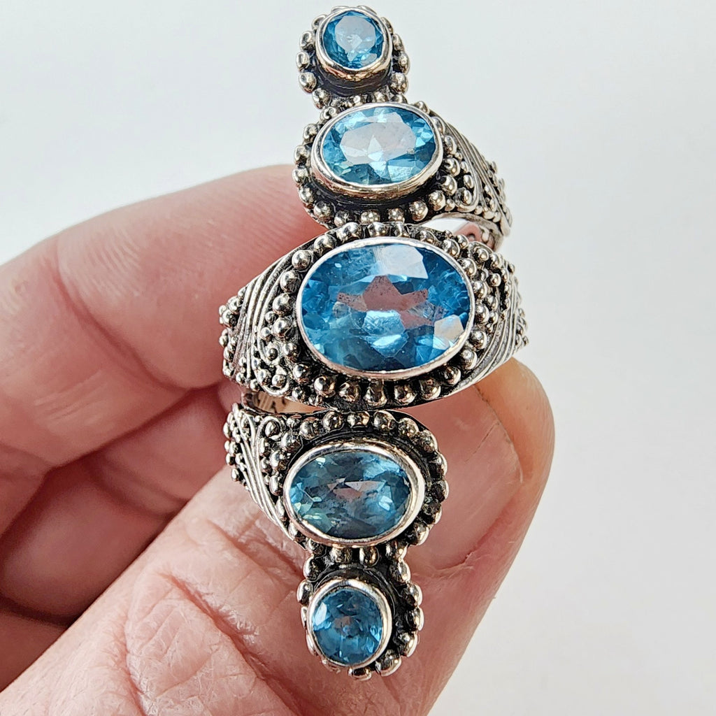 Designer Topaz Double Bypass Ring Size 7 by Sarda Sterling Silver 925 Retired