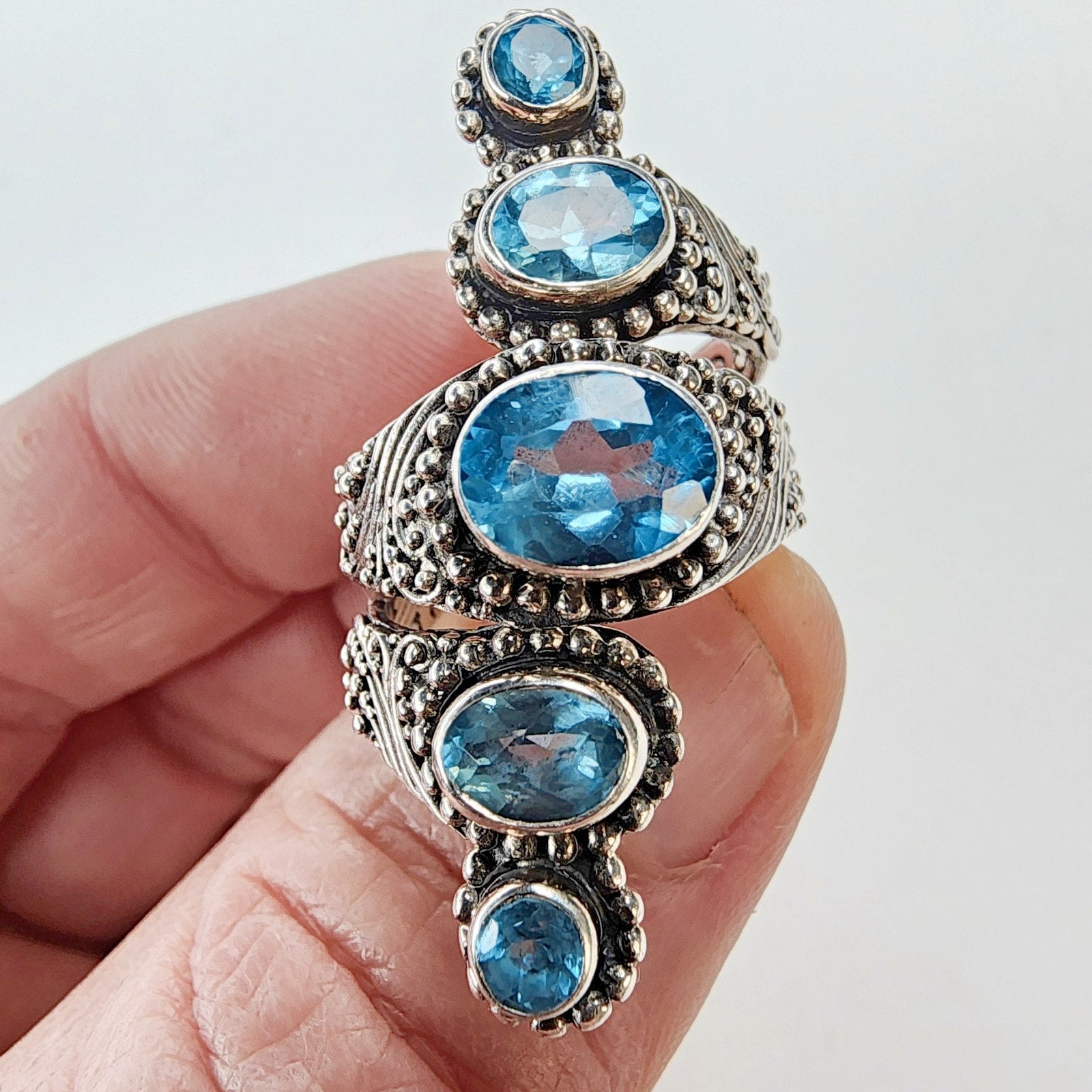 Designer Topaz Double Bypass Ring Size 7 by Sarda Sterling Silver 925 Retired
