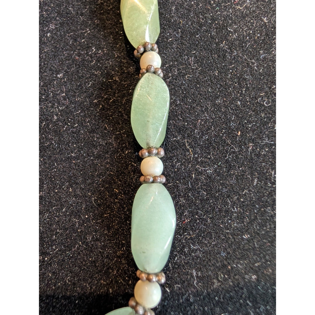 Vintage JADE Sterling Silver 925 Twisted Beaded 15" Statement Necklace
