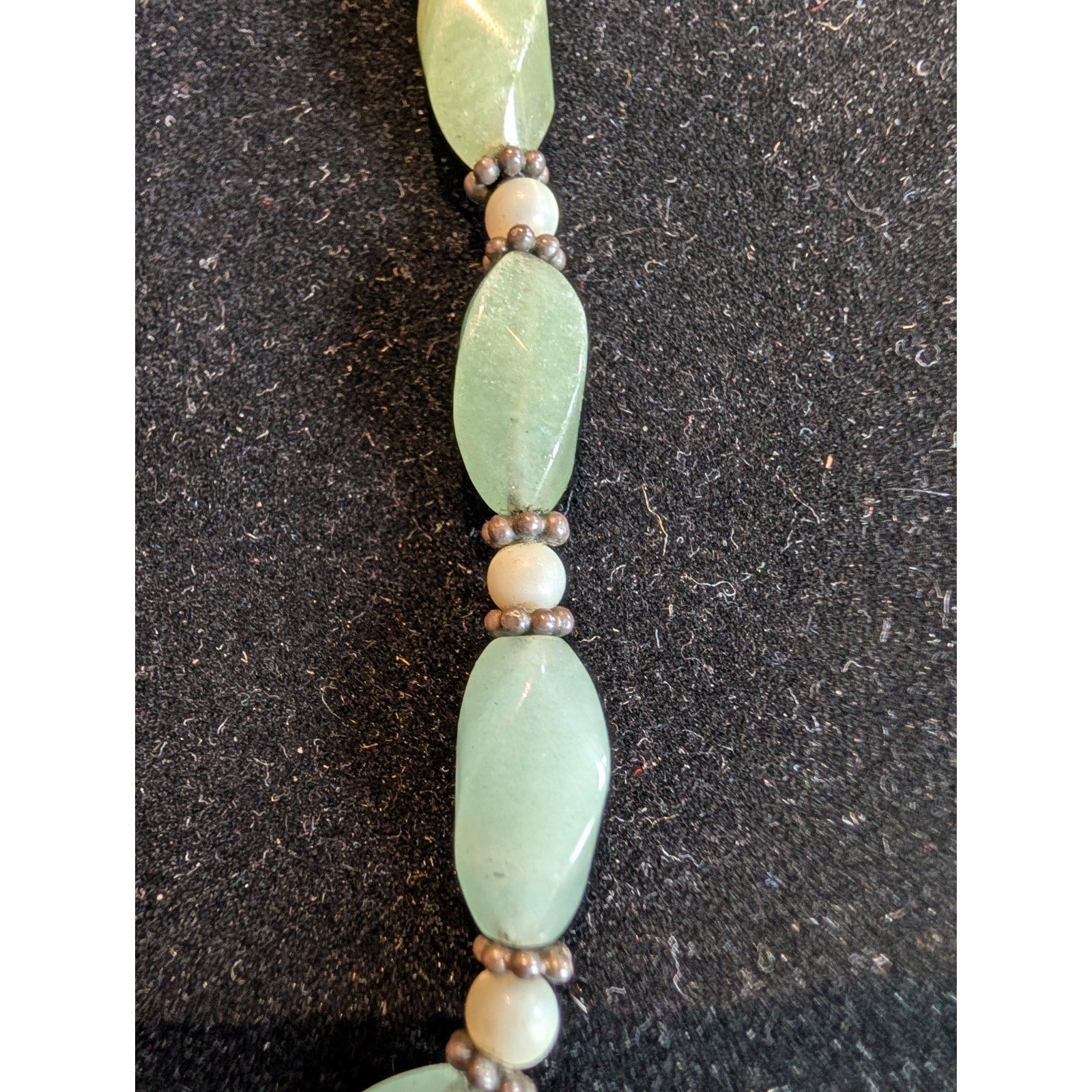 Vintage JADE Sterling Silver 925 Twisted Beaded 15" Statement Necklace