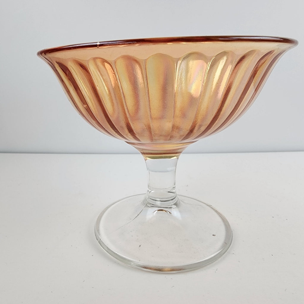 4" Marigold Carnival Glass Stemmed Ice Cream Sherbet Dessert Dish Set of 4