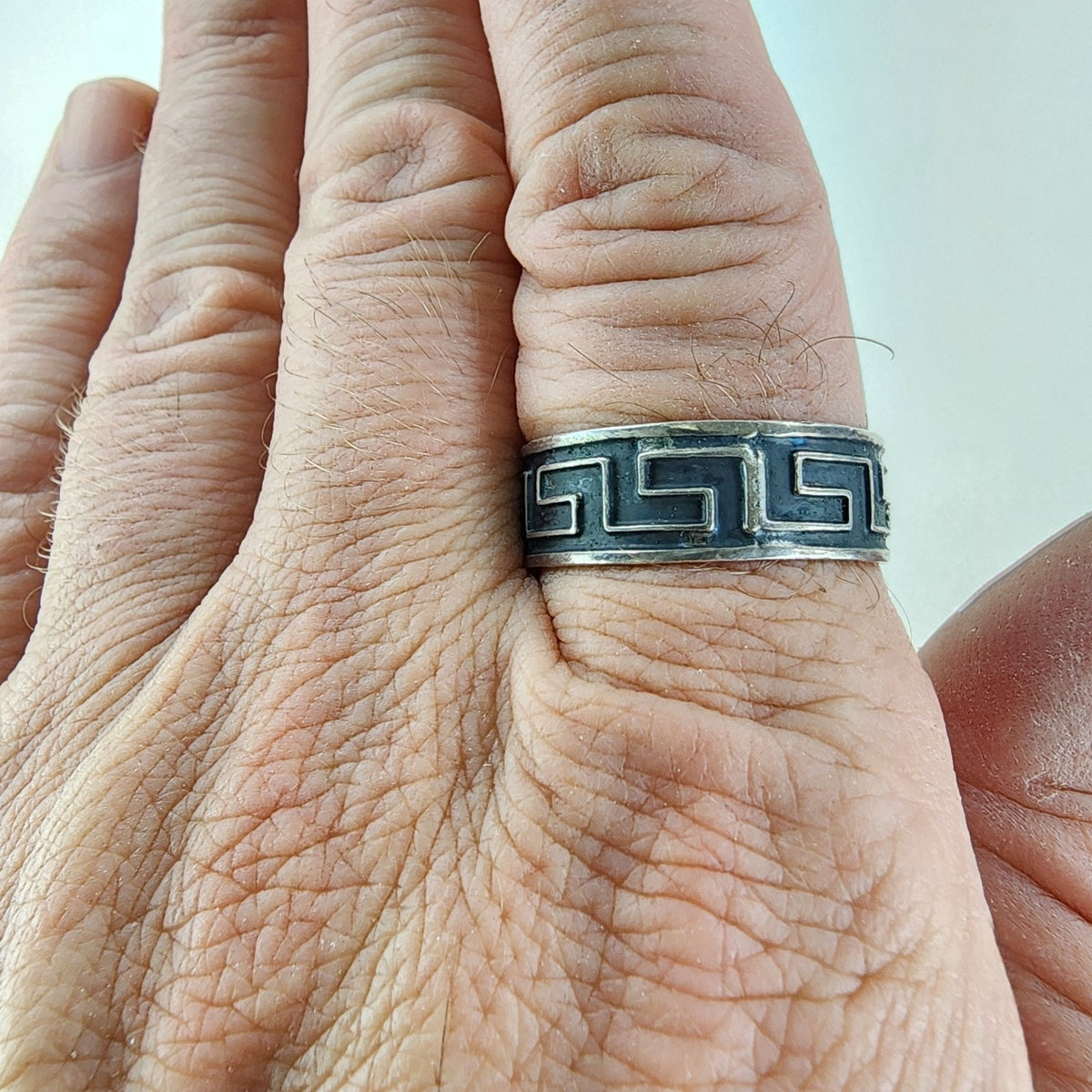 Greek Key Pattern Band Ring Size 14 1/2 Sterling Silver 925 Vintage