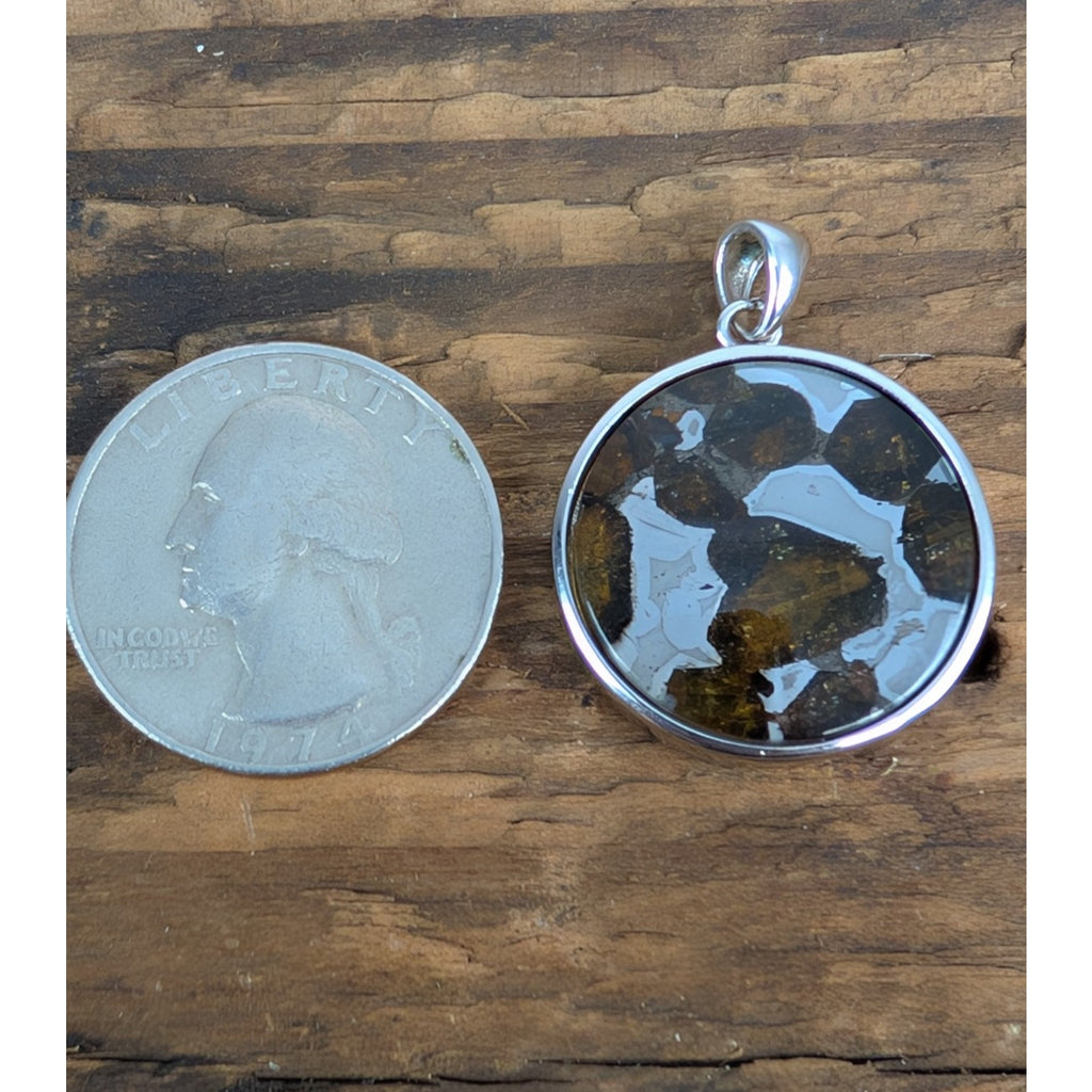 Brenham Pallasite Meteorite Sterling Silver 925 Pendant