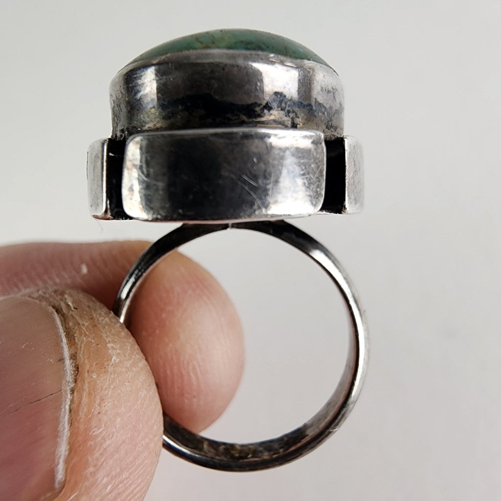 Taxco Mexico Green Agate Ring Size 5 1/2 in Sterling Silver 925 Vintage