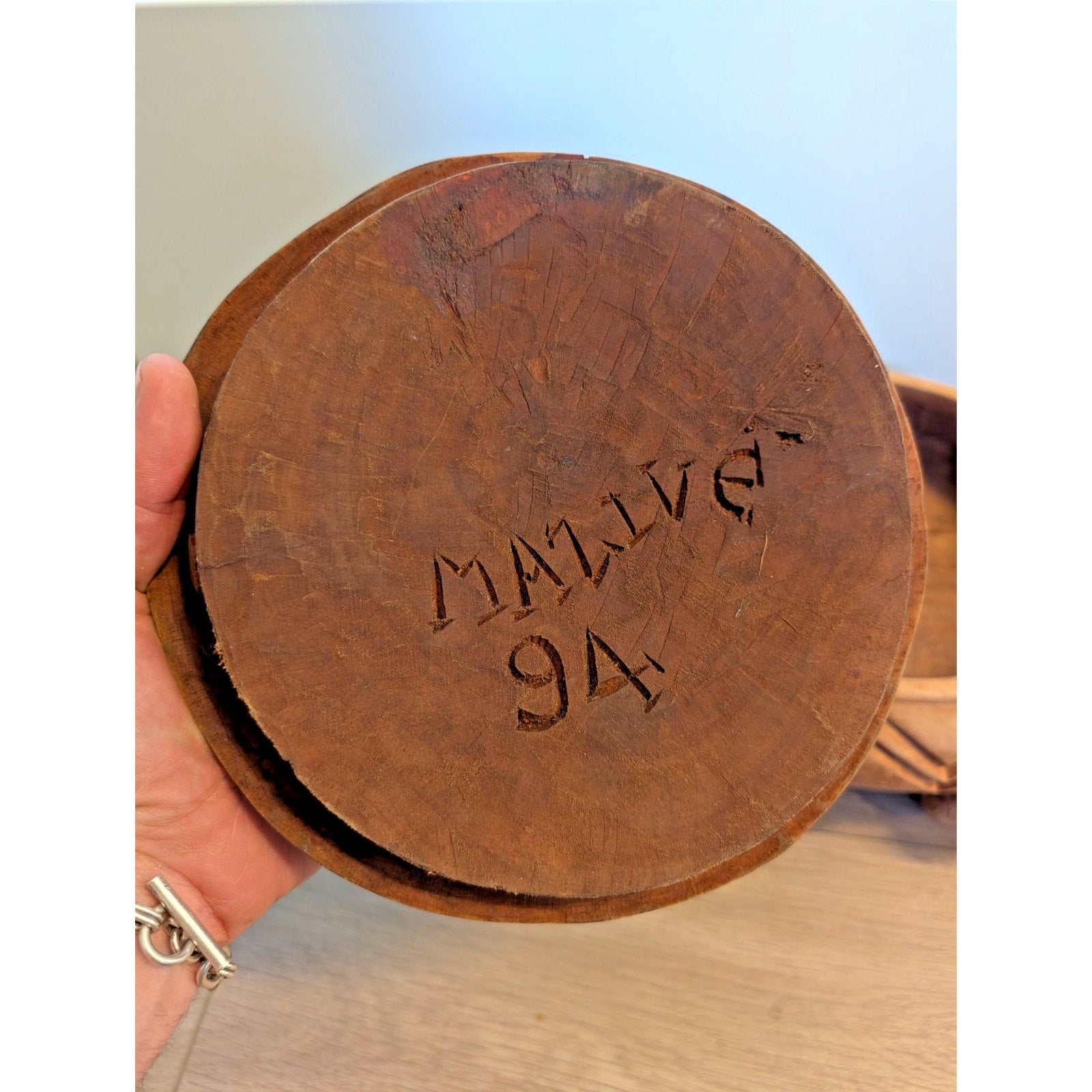 Hand Carved Wood Native Container Box Signed Mazive 1994