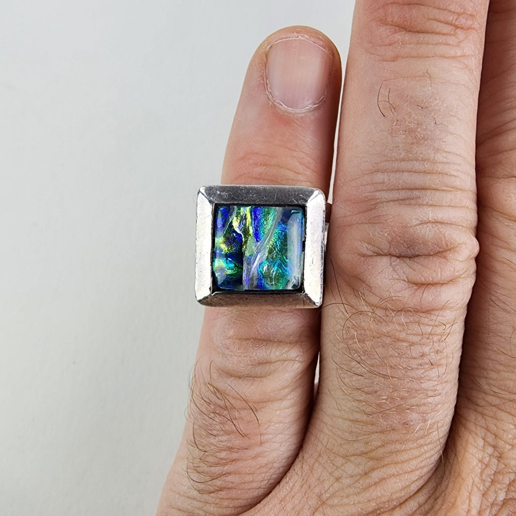 Bold Modernist Abalone Doublet Mexico Ring Size 6 1/4 Sterling Silver 925