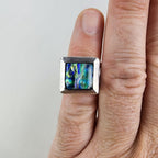 Bold Modernist Abalone Doublet Mexico Ring Size 6 1/4 Sterling Silver 925