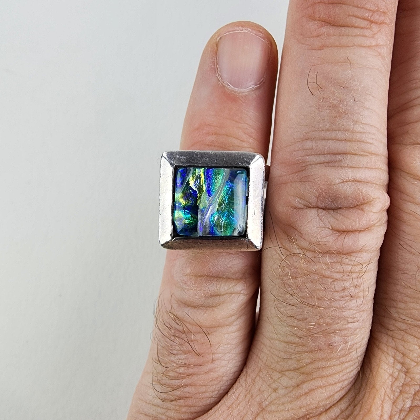 Bold Modernist Abalone Doublet Mexico Ring Size 6 1/4 Sterling Silver 925