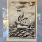 1933 Andoll Anderson Swedish Viking Ship Gouache Framed Painting