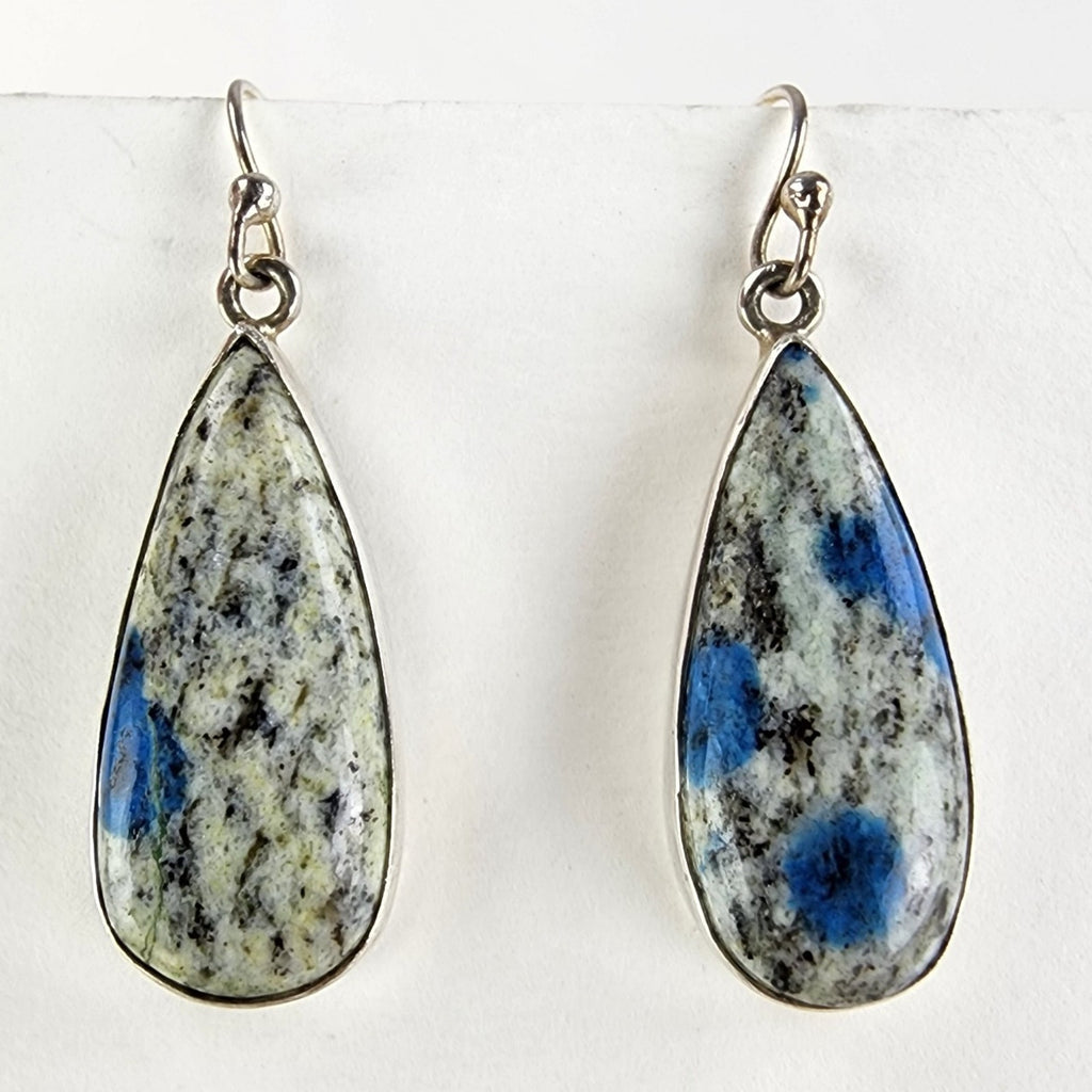 K2 Jasper Dangle Drop Earrings Sterling Silver 925 Vintage Azurite in Quartz