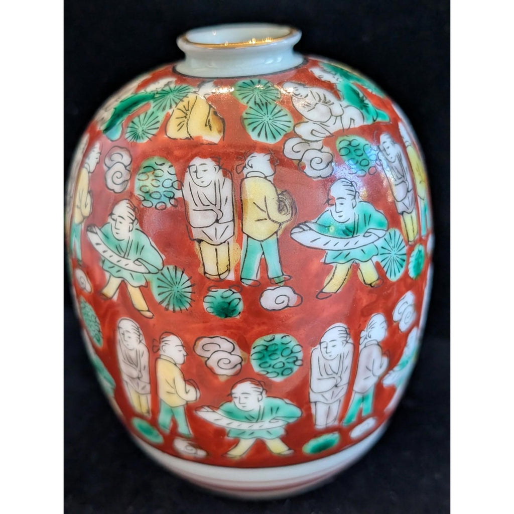 Japanese Mokubei Kutani Style Porcelain Bud Vase Gilt